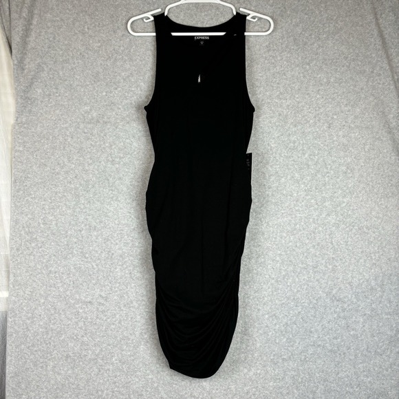 Express Dresses & Skirts - NWT Express Dress Size Medium Black Ruched Slash Neck Mini Dress Sheath